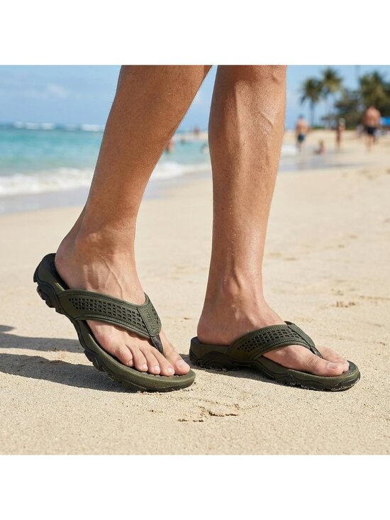 Men\'s Dark Green Beach Flip-Flops Water Sandals Outdoor Athletic Thong main image 6